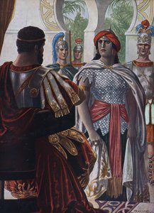 Roman Antiquity: The Imperator of Palmyra Septimia Bathzabbai Zenobie captured by Roman Emperor Aurelian, 272 AD (Illustration by Tancredi Scarpelli)