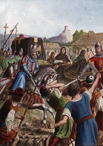 The funeral cortege of Emperor Otto III of the Holy Roman Empire (980-1002) takes the remains through Italy towards Aachen fighting in its passage against revolted populations