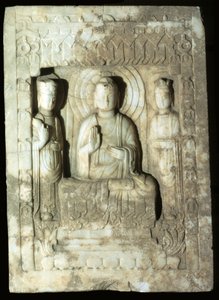 Stele representing the Buddha surrounded by his two attendants, 618-907 by Tang Dynasty Chinese School