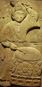 Terracotta stele with musician, Tang Dynasty (618-907), discovered in Shaanxi Province, Steles Forest Museum in Xian by Tang Dynasty Chinese School