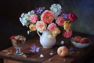 Floral Still Life with Peaches
