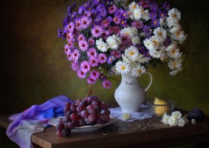 Rustic Flowers and Grapes by Tatyana Skorokhod