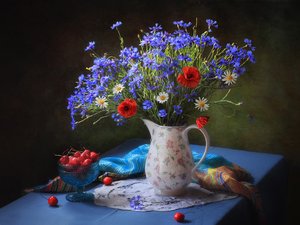 Summer Flowers and Cherries by Tatyana Skorokhod