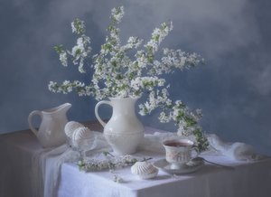 White Blooms Tea Time by Tatyana Skorokhod