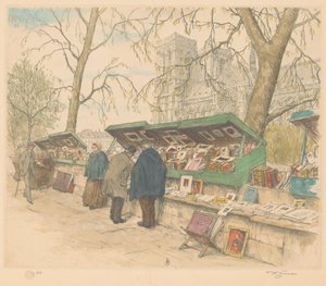Bookstalls on the Quai de Montebello, Notre-Dame in the Background by Tavík František Šimon (signed by artist)