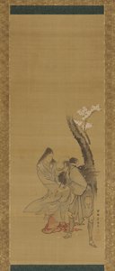A Woman and a Wood Gatherer Under a Cherry Tree