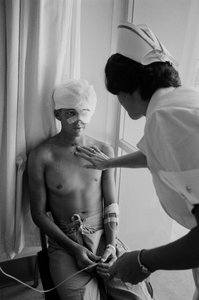 American soldiers wounded in the Vietnam War are airlifted to a hospital at Clark Air Base