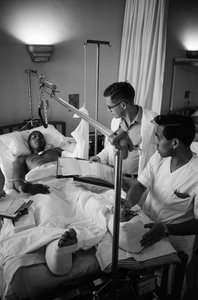 American soldiers wounded in the Vietnam War are airlifted to a hospital at Clark Air Base