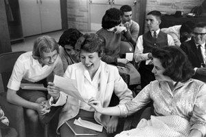 Teenage students share a letter with good news in a Sunday school class by Ted Spiegel