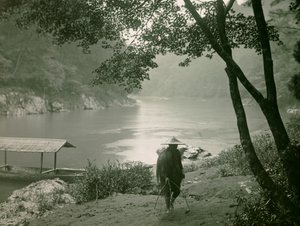 Fisherman by the Hozu River, Arashiyama District, Kyoto, circa 1900 - 1915