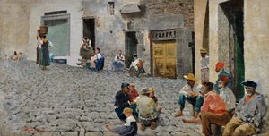 Sailors in Riomaggiore by Telemaco Signorini