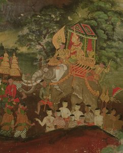King Sanjaya on an Elephant, Wat Suwannaram, Dhonburi by Thai School
