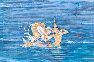 Mural Depicting Scenes from the Ramayana at Wat Phra Kaeo, the Royal Grand Palace, Bangkok, Thailand by Thai School