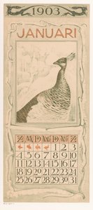 Calendar Page January with Peacock (Calendar 1903, 12 Lithographs by Th. v. Hoytema) by Theo van Hoytema