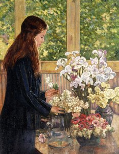 Young Girl with Vases of Flowers
