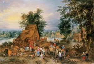 A Village Scene with Peasants at Work by Theobald Michau