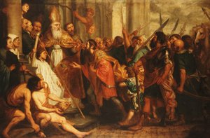 Saint Ambrose, Bishop of Milan, Refusing Emperor Theodosius Admission to Milan Cathedral by Theodor Boeyermans