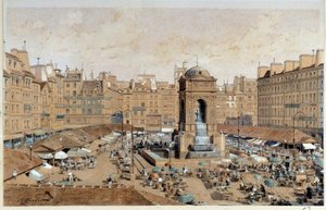 View of the Marche and Fountain of the Innocents in Paris in the 19th Century by Theodor Josef Hubert Hoffbauer