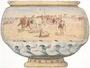 Horses and Cows at Hollænderbrønden on Saltholm (draft for punch bowl)