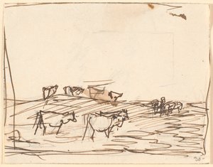 Sketch of Landscape with Cows by Theodor Philipsen
