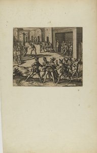 (Jacobus Almagrus a Ferdinando Pizarro Invincula Coniicitur in Carcere....) (from book, Americae, part six) by Theodor de Bry