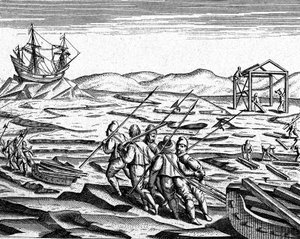 Building of a House for Winter at North Pole by Theodor de Bry