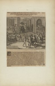 Mercatores Quidam cum Deessent Illis Cibi Quibus Vescerentur in.... (from book, Americae, part five) by Theodor de Bry