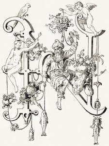 N - The Wise Natham - Alphabet by T. de Bry (New Artistic Alphabet) by Theodor de Bry