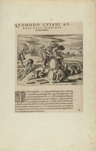 Quomodo Guiani Aureas Suas Imagines Fundere Soleant. (from book, Americae, parts seven and eight) by Theodor de Bry
