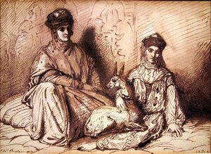 Arab woman and girl with a gazelle by Théodore Chassériau