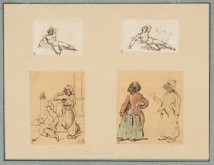 Four Drawings: Two Reclining Male Nudes and Two Studies of Ottoman Figures by Theodore Gericault