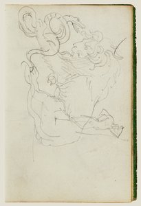 Lion Attacking a Snake Over Nude Figure Study