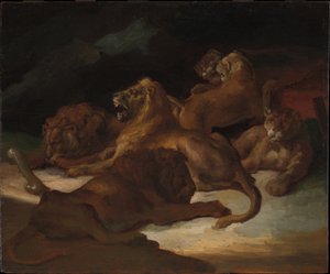 Lions in a Mountainous Landscape by Theodore Gericault