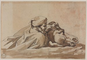 Man Clutching a Horse in Water, after Poussin
