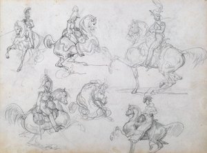 Riders on prancing horses by Theodore Gericault