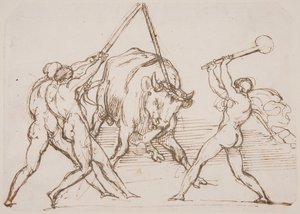 Three Men Taunting a Bull by Theodore Gericault