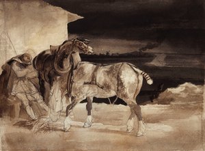 Two Horses and a Sleeping Groom