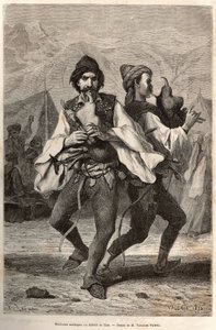 Morlac musicians from the district of Zara in traditional costume. Engraving illustrating a voyage by Theodore Valerio