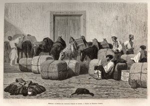 Turkish Caravans Arriving at Sebenico Customs (Serbia) (engraving after the drawing of Theodore Valerio, to illustrate a story) by Theodore Valerio