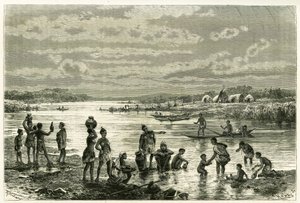 Life on the banks of the Zambeze River (engraving of Th. Weber, to illustrate the story 