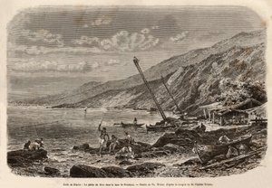 Tuna fishing in Proelucca Bay (Gulf of Fiume or Rijeka, Istria). Engraving illustrating a story about Dalmatia
