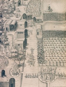 A native Indian village surrounded by cultivated land in Virginia by Theodore de Bry