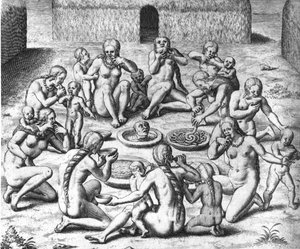 Anthropophage Meals: Cannibals of South America - in “Admirante Narratio Americae”, by Théodore de Bry by Theodore de Bry