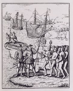 Columbus at Hispaniola by Theodore de Bry