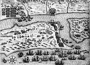 Drake captures the boat “Saint Augustin”, in 1586, by De Bry by Theodore de Bry
