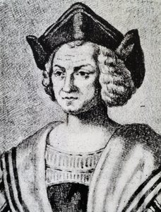 Portrait of Christopher Columbus, engraving by Theodore de Bry by Theodore de Bry