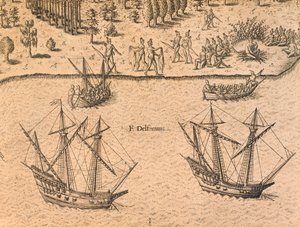 The Arrival of French Ships in Florida by Theodore de Bry