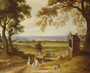 Landscape with Brussels in the distance by Theodore van Heil
