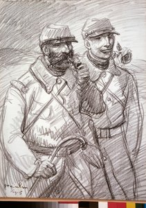 First World War: The Hairy in 1915, French soldiers. Drawing by Theophile Alexandre Steinlen by Théophile Alexandre Steinlen