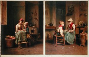 The Lesson and The Card Game, printed in 1858 by Theophile Emmanuel (after) Duverger